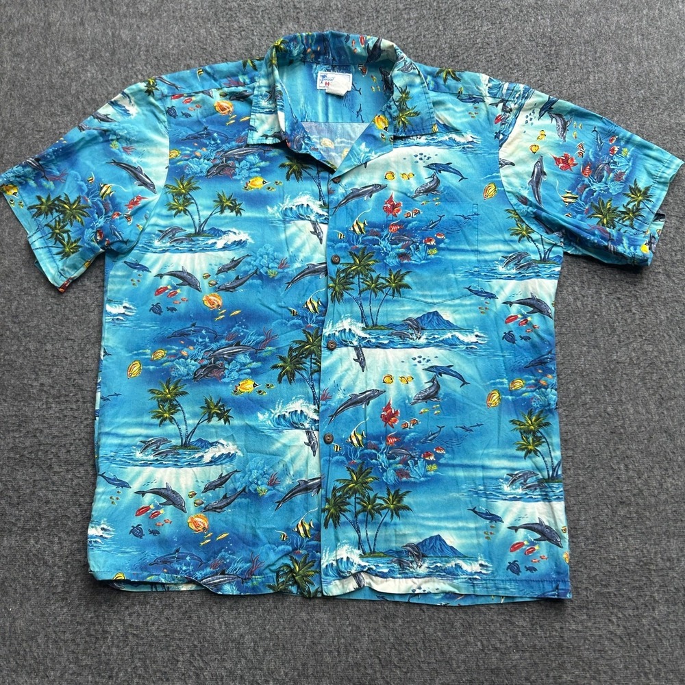 Hawaiian Shirt Large Fish‎ USA Button Shirt Hawaii Brand Large Palm Tree